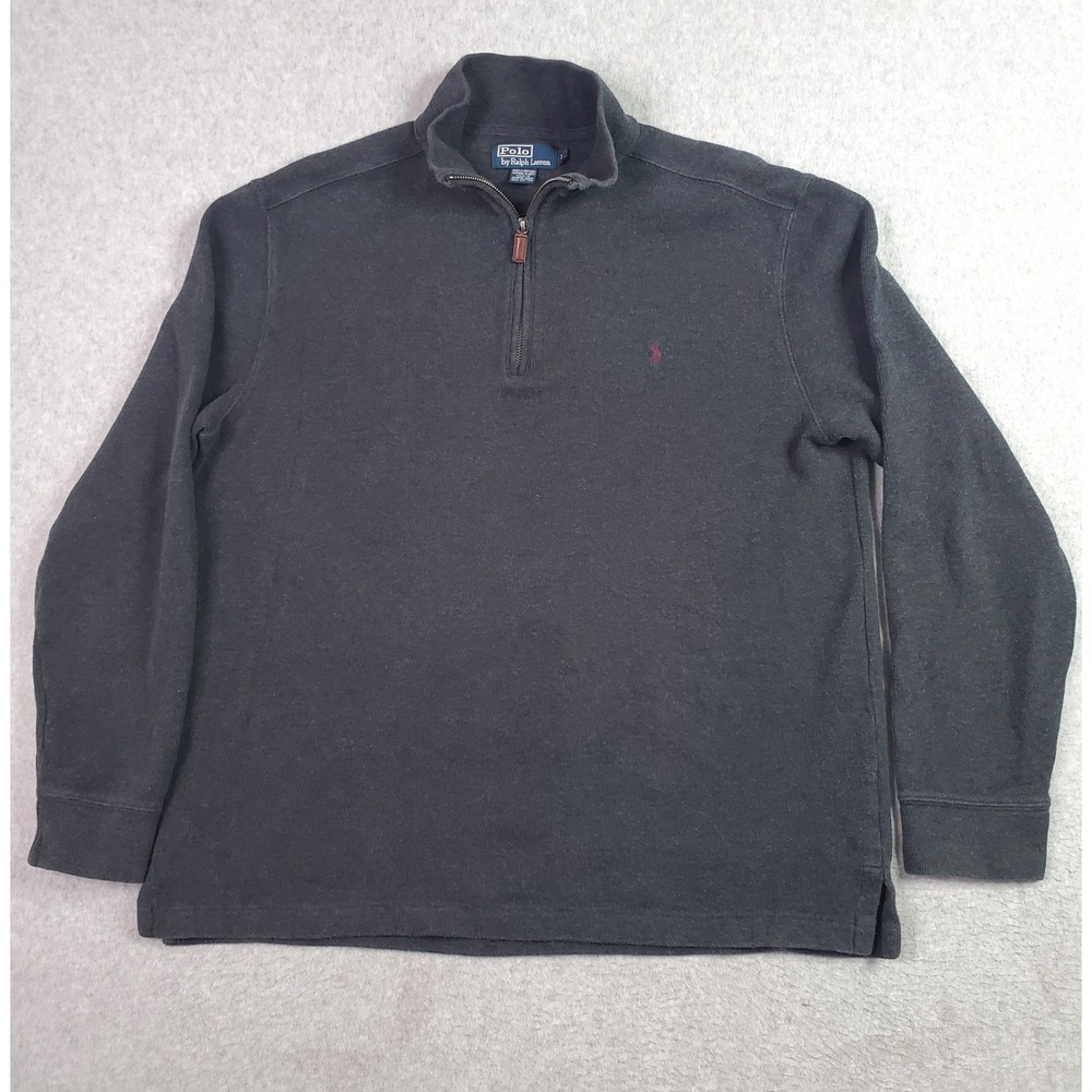 VTG Polo Ralph Lauren 1/4 Zip Pullover Sweater Mens Large 100% Cotton Dark Gray